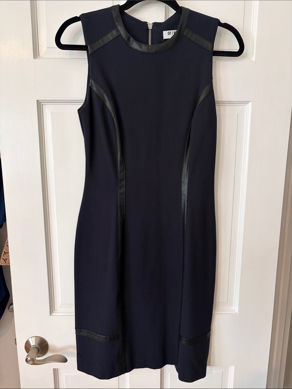 NWT- Of/Mercer Sleek Navy Bowery Sheath Dress with black Trim